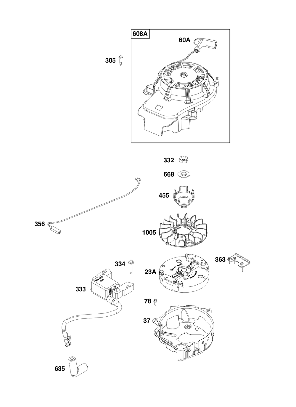 Flywheel, Ignition, And Starter Group Diagram and Parts List for 103M02-0120-H5 100000 - 19Z999 Briggs and Stratton Engine